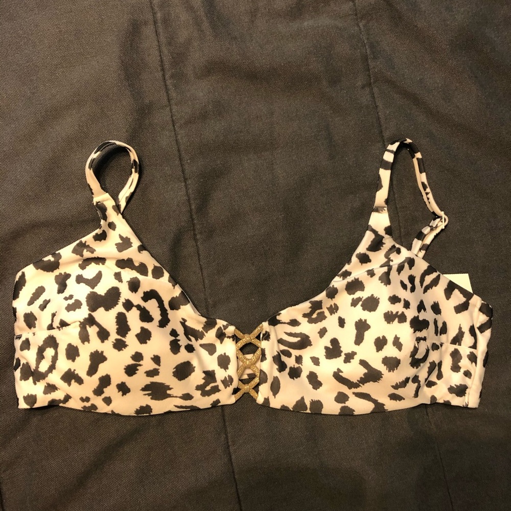 Aerie leopard knot front scoop bikini top XL